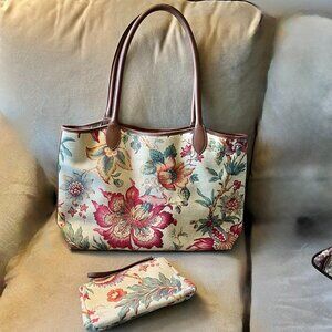 Talbots Floral Canvas Tote & Wristlet Set